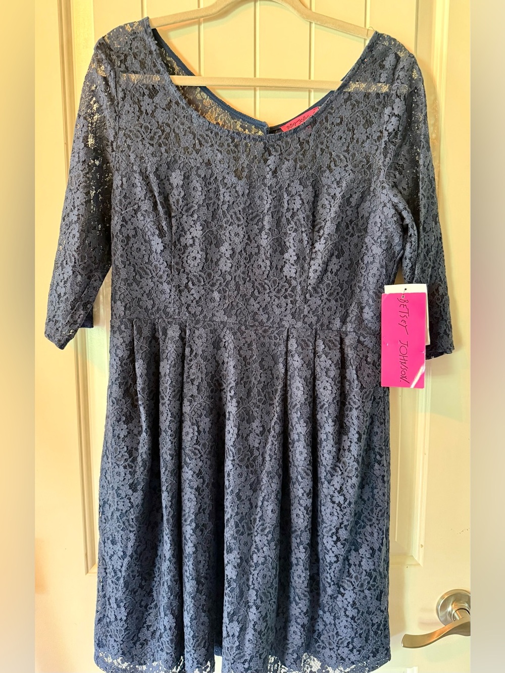 Betsey Johnson Lace Illusion Yoke Dress in Dark Navy. NWT